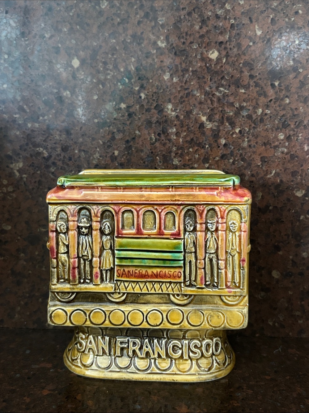 Vintage San Francisco Trolley Car Souvenir Ceramic Napkin Holder